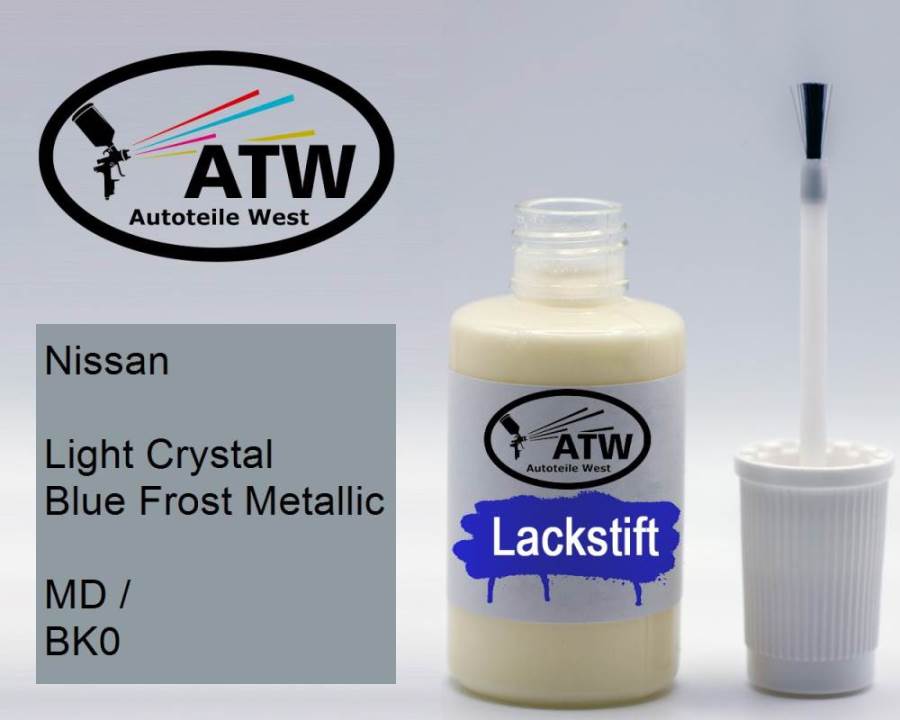 Nissan, Light Crystal Blue Frost Metallic, MD / BK0: 20ml Lackstift, von ATW Autoteile West.